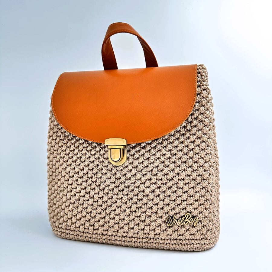 Ribbon Δερμάτινη Backpack, Μπεζ-Ταμπά - Image 3