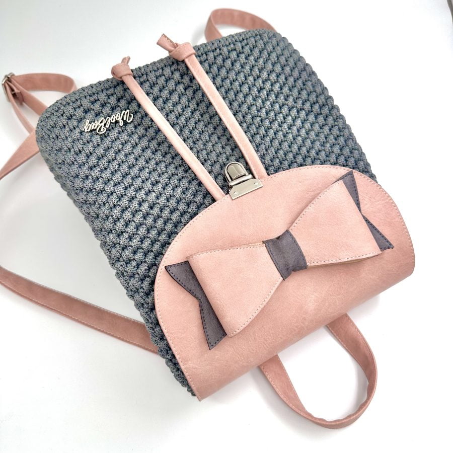 Ribbon Backpack, Γκρι-Ροζ - Image 3