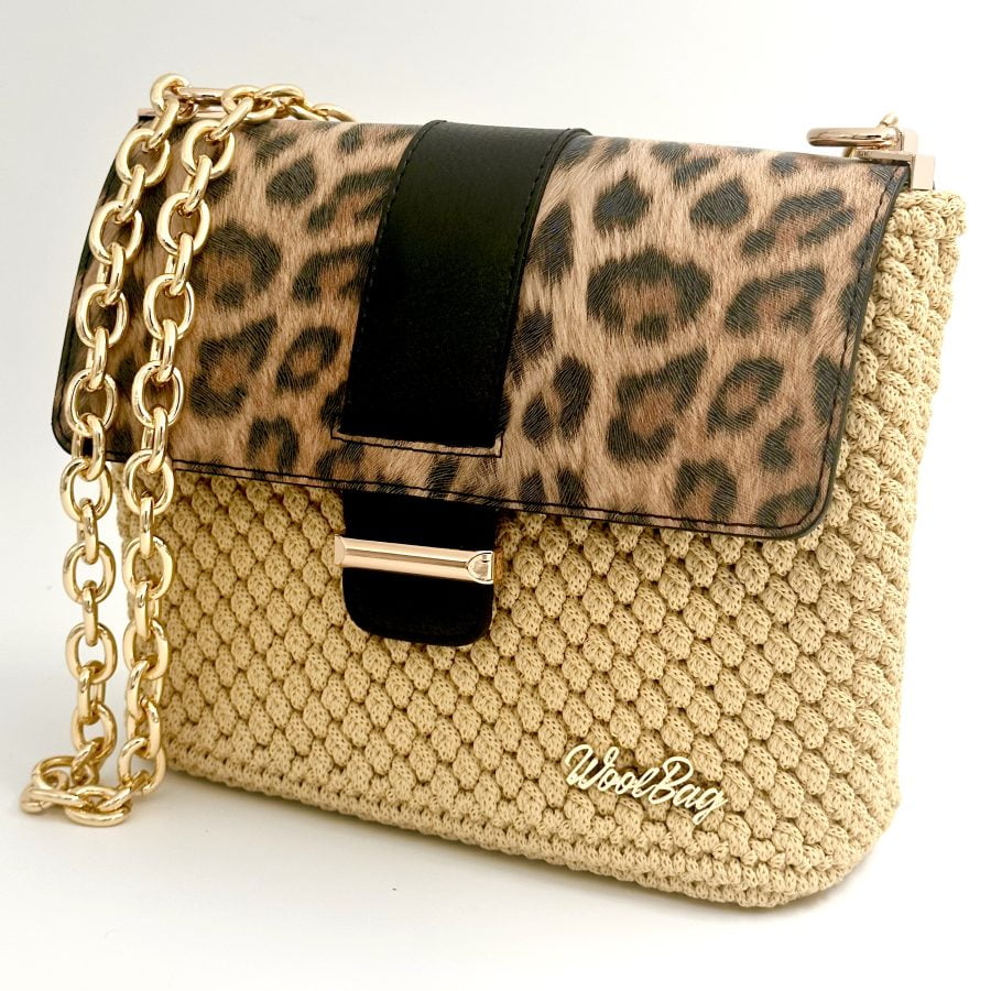 Mellia Shoulder Bag, Μπεζ Χρώμα με Σχέδιο Λεοπάρ