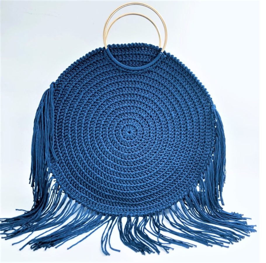 Hand Bag Boho, Μπλέ Navy Με Μεταλλικά Χεράκια