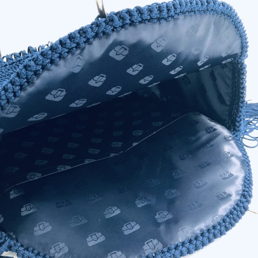 Hand Bag Boho, Μπλέ Navy Με Μεταλλικά Χεράκια - Image 3