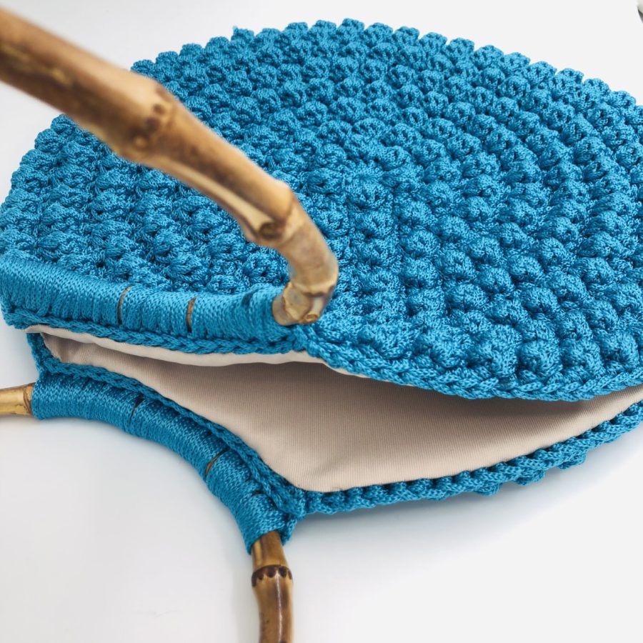Handmade Big Nafsika Hand Bag, Πετρόλ με Μπαμπού Χεράκια - Image 2