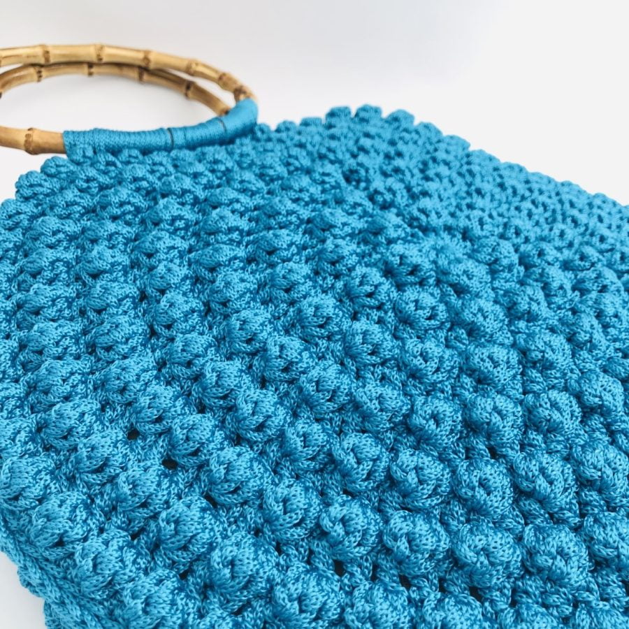 Handmade Big Nafsika Hand Bag, Πετρόλ με Μπαμπού Χεράκια - Image 3