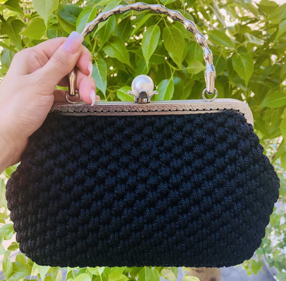 Handbag Perla Vintage, Μαύρο Μεταλιζέ Νήμα - Image 2