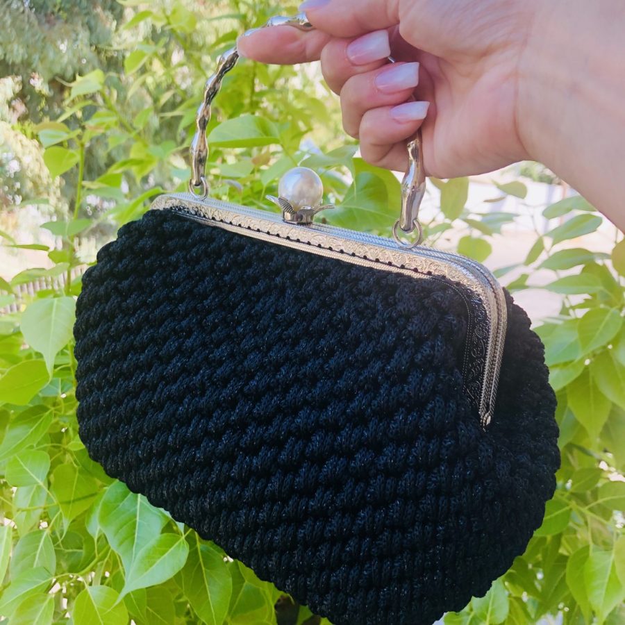 Handbag Perla Vintage, Μαύρο Μεταλιζέ Νήμα - Image 4