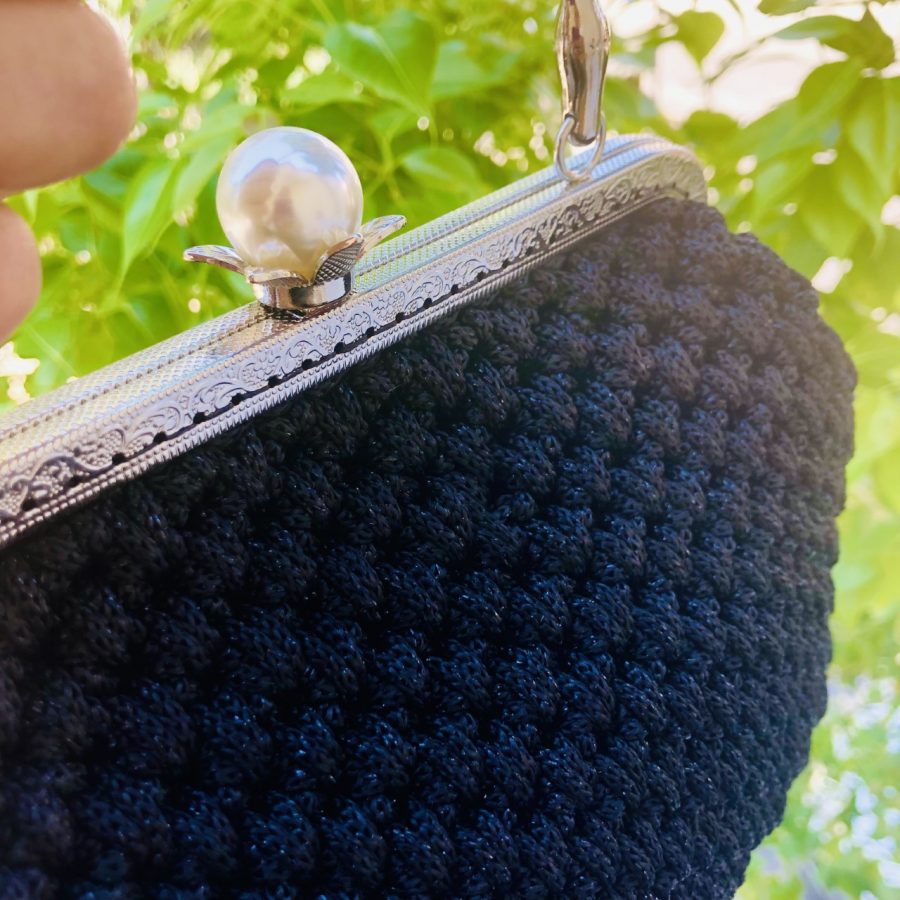 Handbag Perla Vintage, Μαύρο Μεταλιζέ Νήμα - Image 3