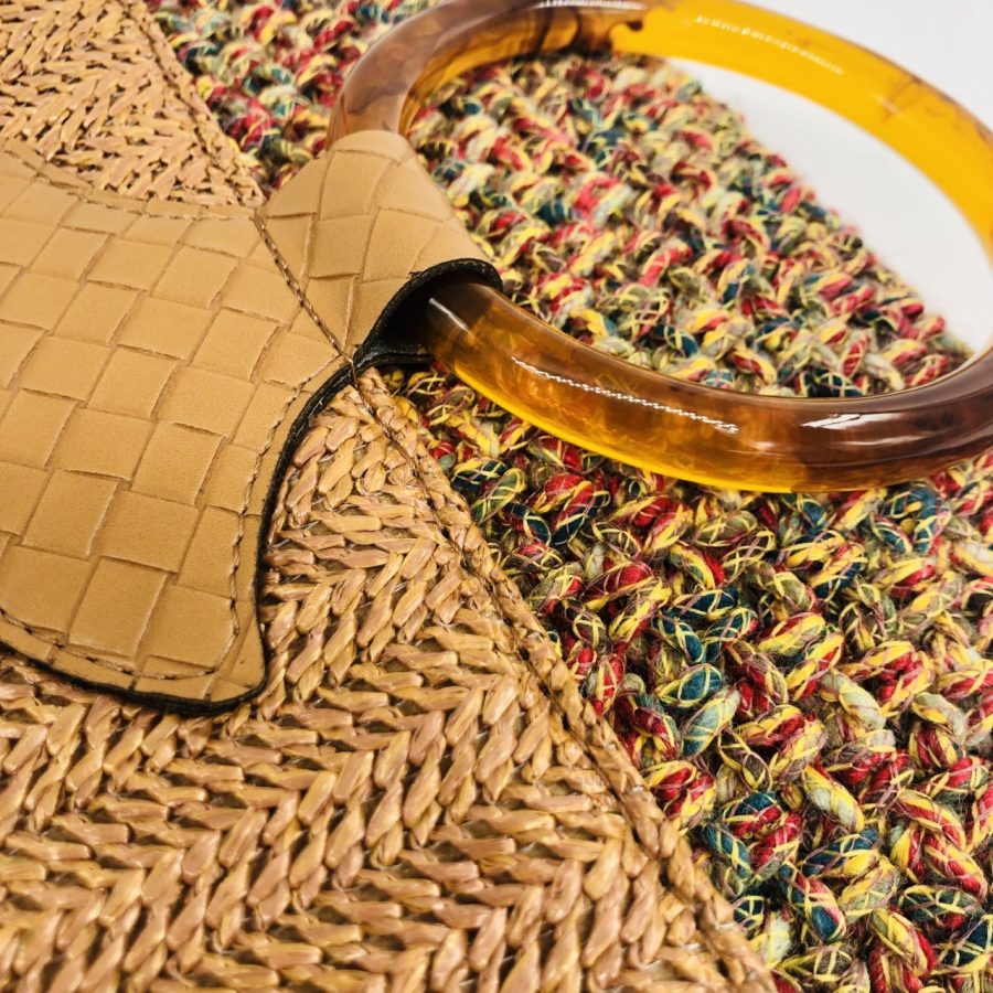 Hand Bag Foldy, Ταμπά με Ψάθινο Καπάκι και Νήμα Pom-Pom - Image 2