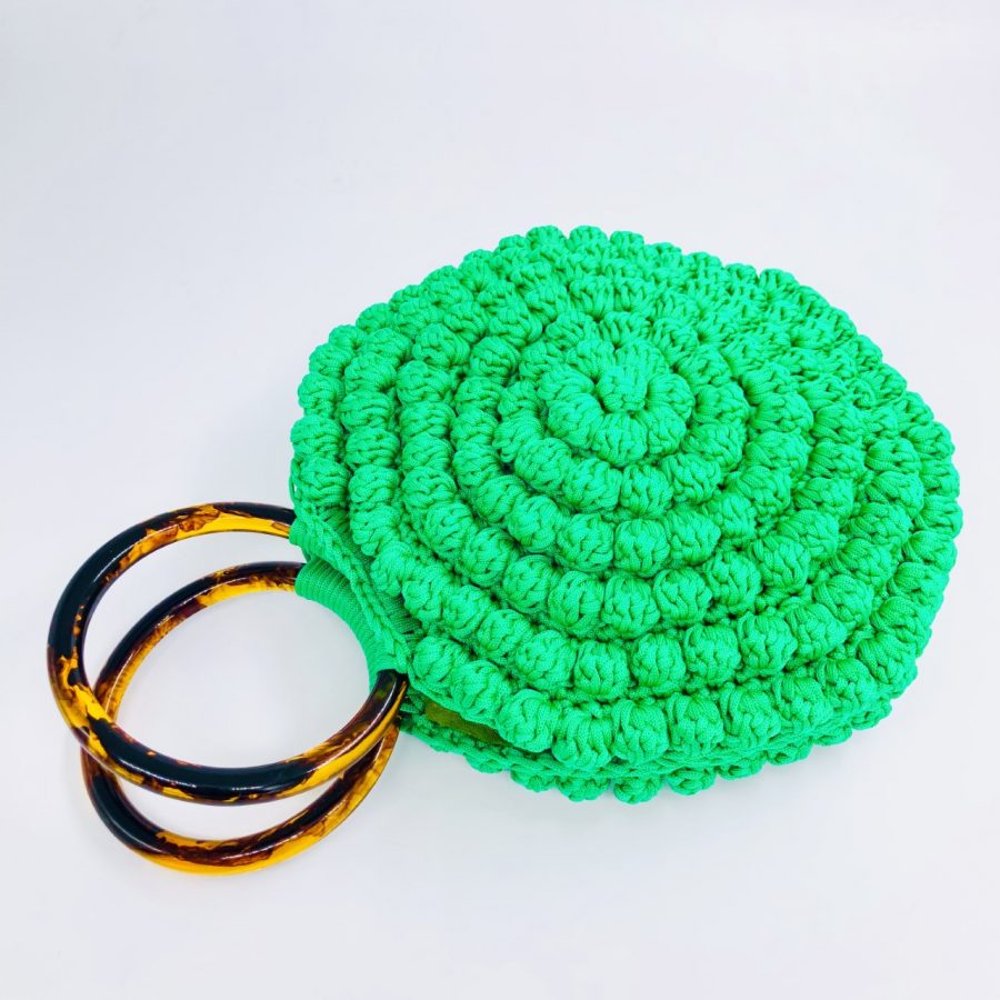 Hand Bag Nafsika, Πράσινο Χρώμα με Στρογγυλά Χεράκια Κεχριμπάρι