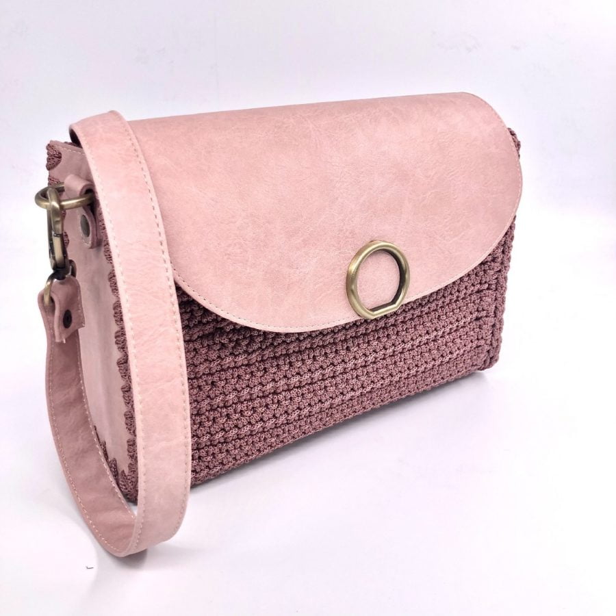 Shoulder Bag Amelia, Χρώμα Ρόζ Nude με Νήμα Ρόζ Vintage