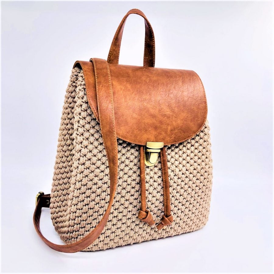 Backpack Julieta, Χρώμα Ταμπά με Νήμα Μπέζ Άμμου