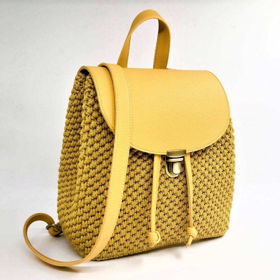 Τσάντα Πλάτης Julieta, Χρώμα Κίτρινο με Νήμα Μουσταρδί