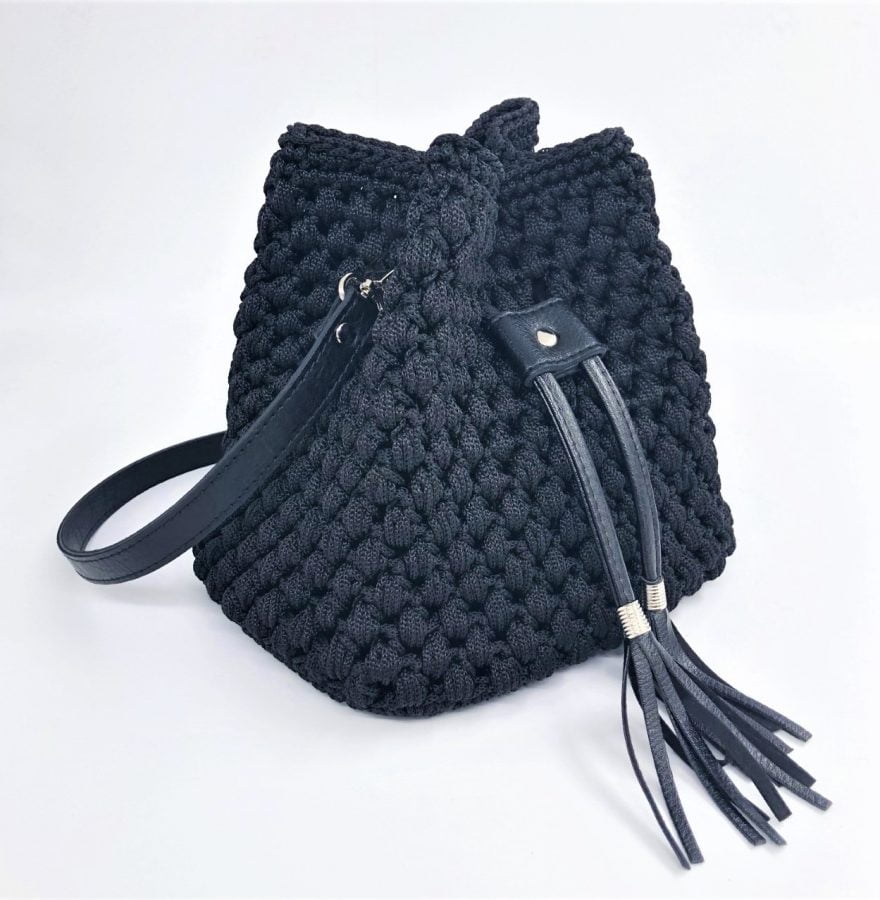 Andrea Τσάντα Πουγκί με Δερμάτινα Στοιχεία, Μαύρο Χρώμα