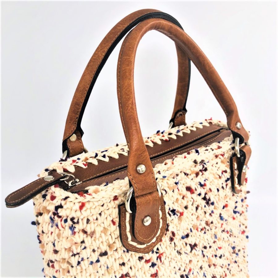 All Day Bag Kalliope, Νήμα Pom-Pom, Χρώμα Μπεζ-Ταμπά - Image 2