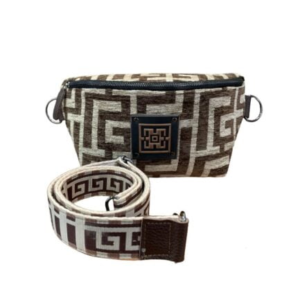 Midneto Melpomene I Shoulder Bag Chenille, Μπεζ-Σκούρο Καφέ Χρώμα