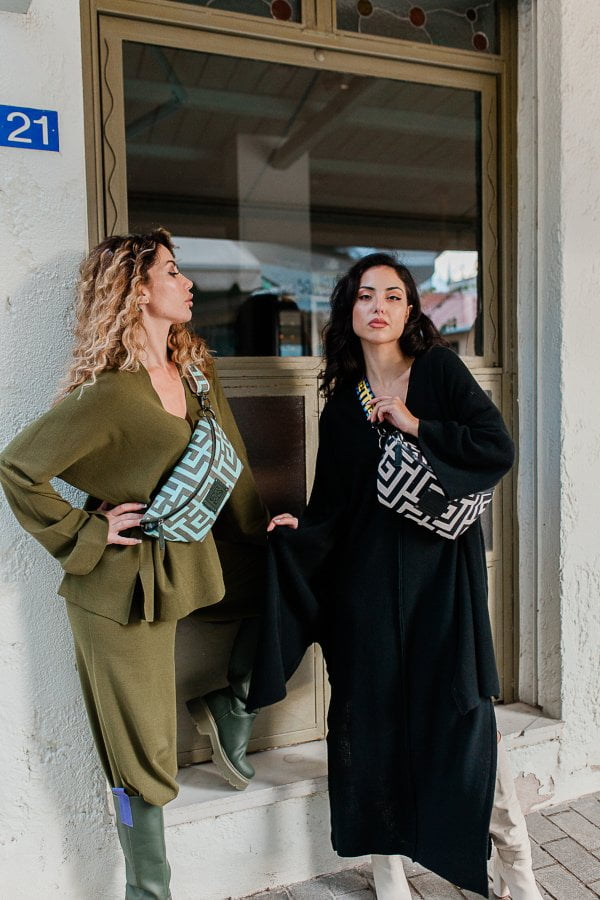 Midneto Melpomene I Shoulder Bag, Χρώματα Χακί και Μέντας - Image 9