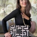 Midneto Dimitra Shoulder Bag, Μπεζ-Μαύρο Χρώμα