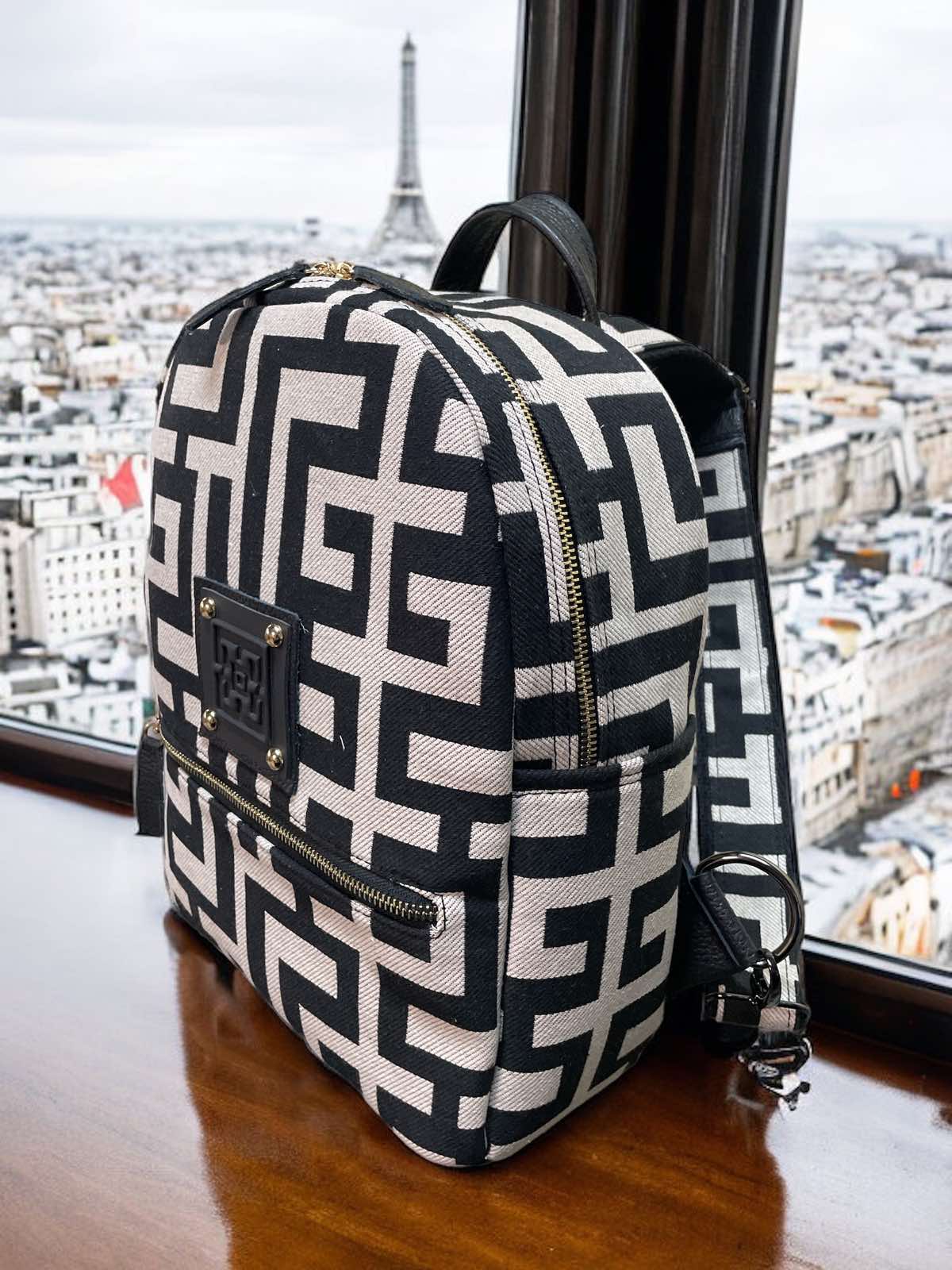 Midneto Nireus Backpack Labyrinth, Μαύρο-Μπεζ χρώμα