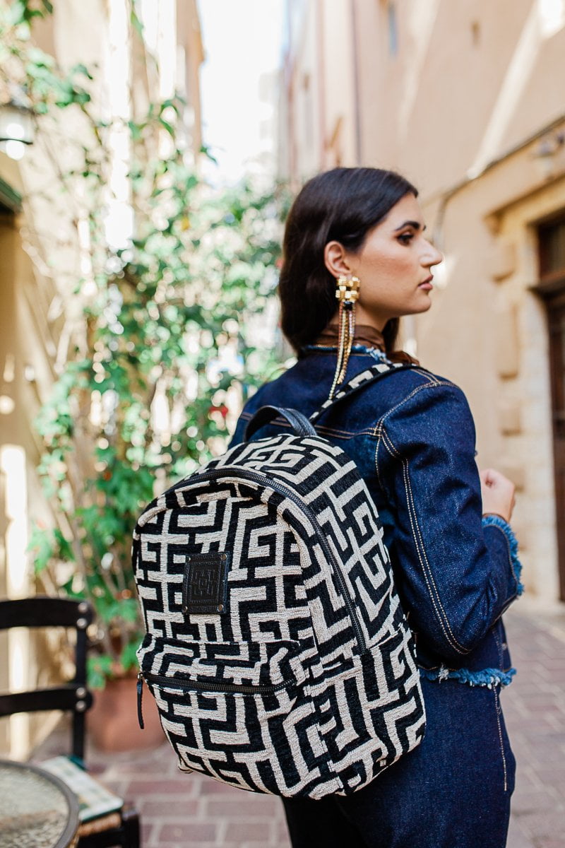 Midneto Gorgo Backpack, Μαύρο-Μπεζ Χρώμα - Image 8