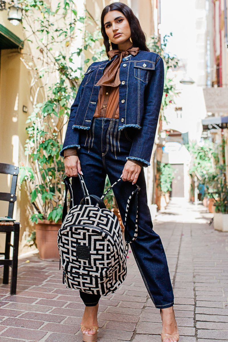 Midneto Gorgo Backpack, Μαύρο-Μπεζ Χρώμα - Image 7