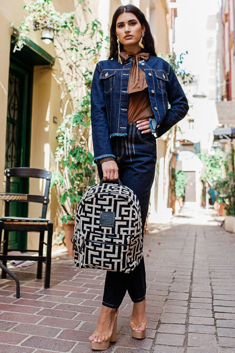 Midneto Gorgo Backpack, Μαύρο-Μπεζ Χρώμα - Image 6