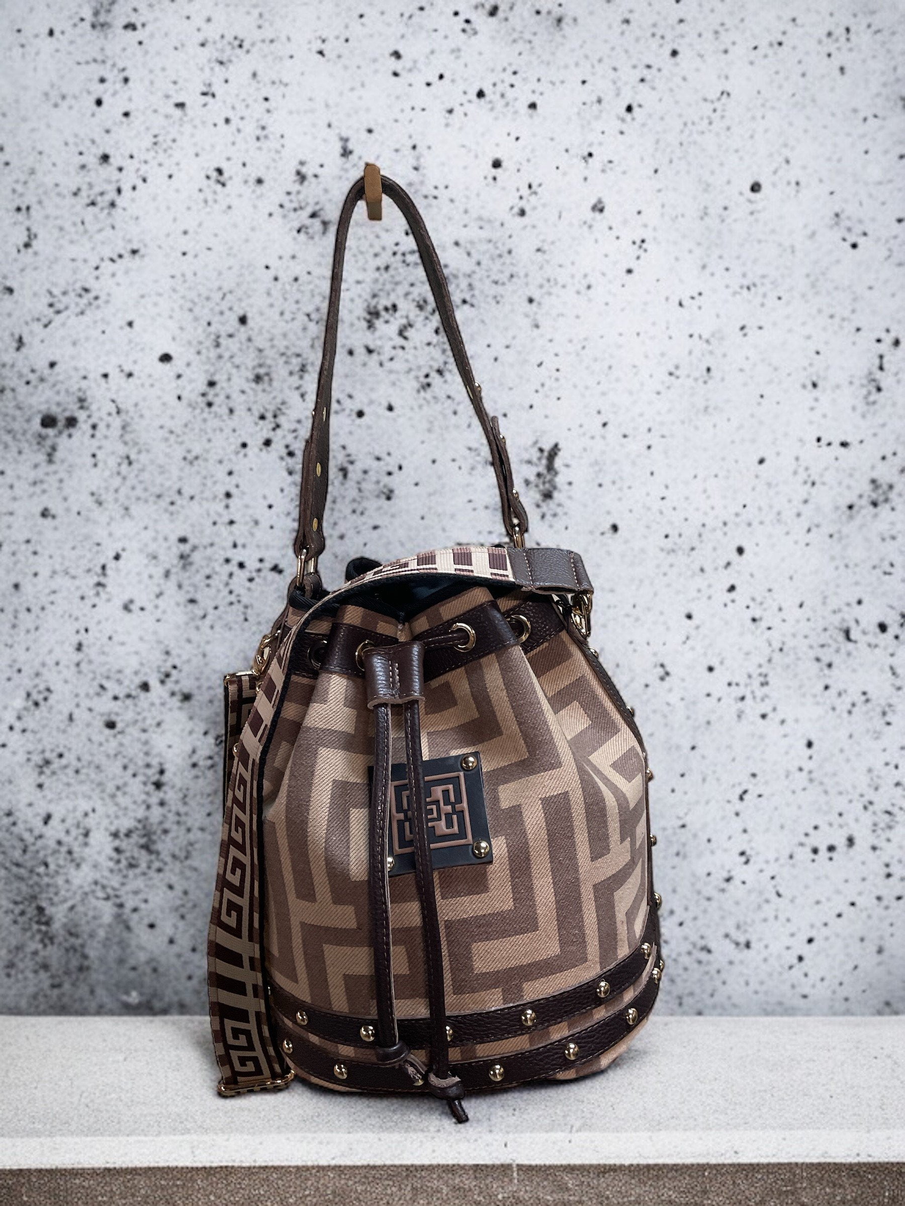 Midneto Nefeli Shoulder Bag Labyrinth, Σκούρο Καφέ-Μπεζ Χρώμα - Image 2