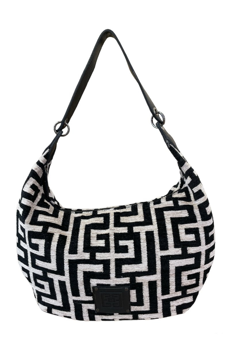 Midneto Shoulder Bag Electra Chenille Labyrinth, Μαύρο-Μπεζ Χρώμα