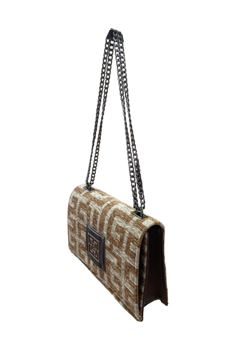 Midneto Delos Chenille Shoulder Bag, Καφέ-Μπεζ Χρώμα - Image 2