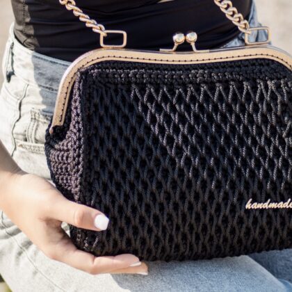 Χειροποίητη Τσάντα Ώμου Afroditi Vintage, μαύρο χρώμα