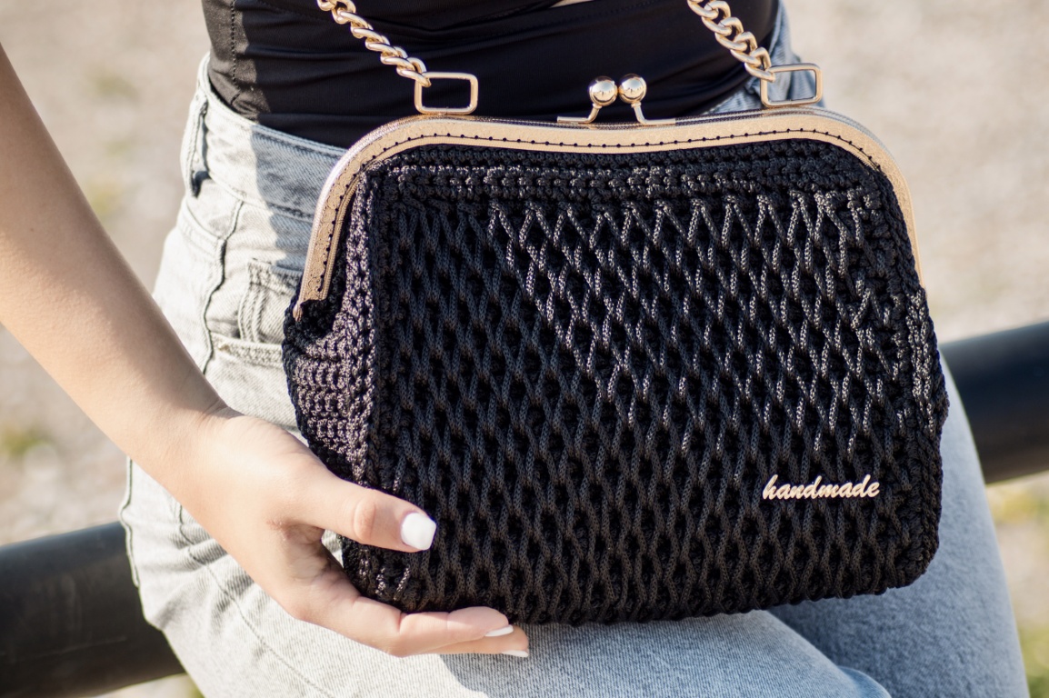 Χειροποίητη Τσάντα Ώμου Afroditi Vintage, μαύρο χρώμα